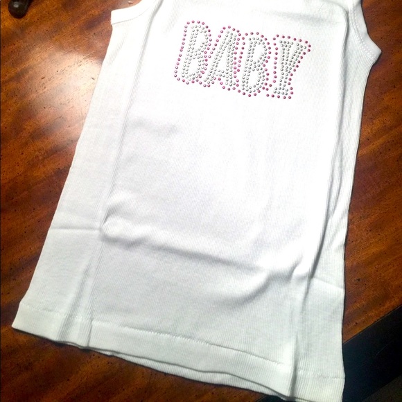 White Baby ribbed wife mom tank bling fitted - Picture 3 of 4